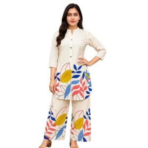 ANAGH APPARELS Women's Cream Cotton Co-ord Set