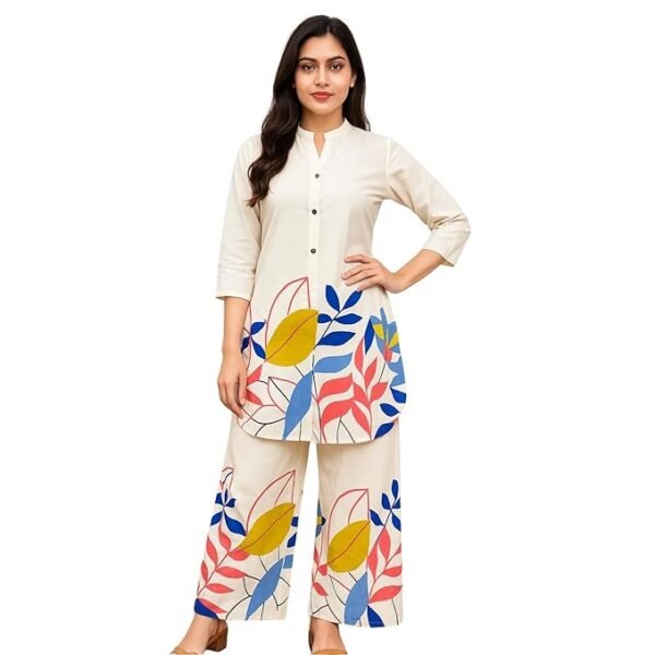 ANAGH APPARELS Women's Cream Cotton Co-ord Set