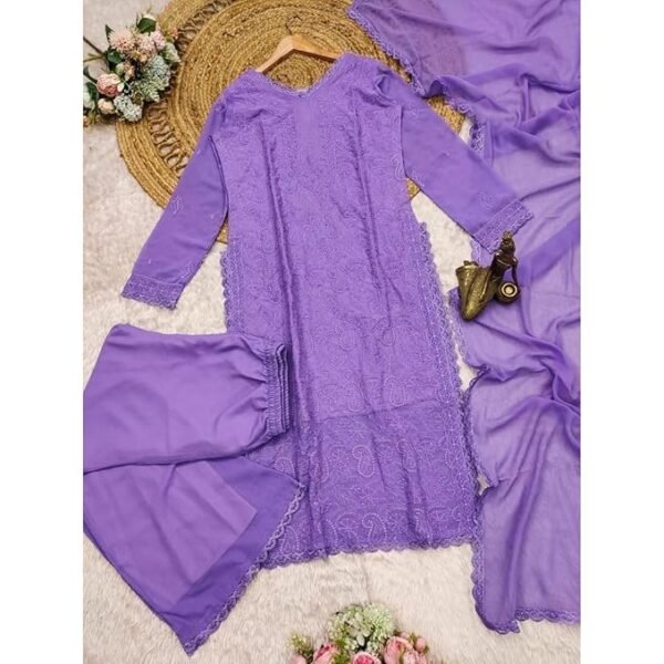 ANAGH APPARELS Lavender Chikankari Ethnic Suit Set - Image 3