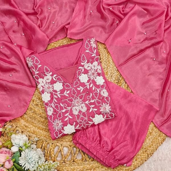 Wine Chinon Silk Kurta Set for Women - Image 5