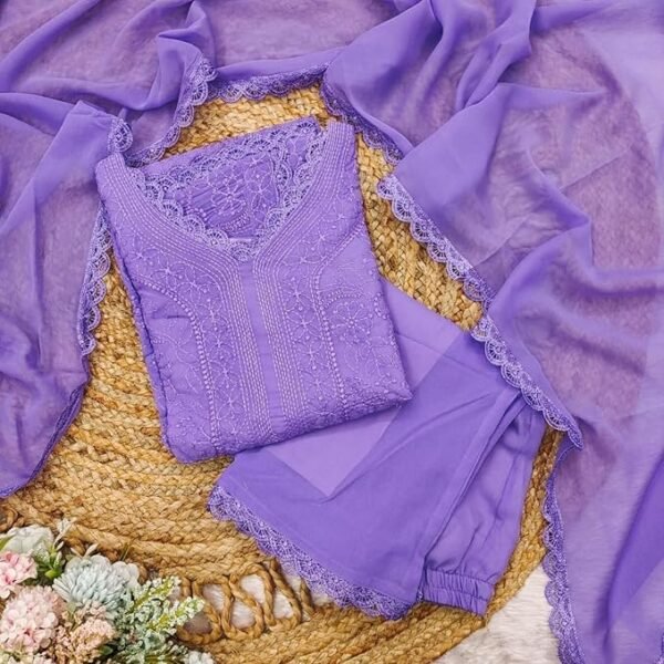 ANAGH APPARELS Lavender Chikankari Ethnic Suit Set - Image 5