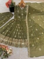 Elegant Heavy Embroidered Sequence Work Set (Green) - Image 6