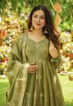 Elegant Heavy Embroidered Sequence Work Set (Green) - Image 2