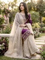 Pure Heavy GMY SILK With Heavy Embroidery Coding Dori-Sequence Work (Wine) - Image 2