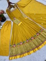 Elegant Embroidered Sequence Designer Anarkali Three Piece Set (Mustard) - Image 10