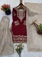 Pure Heavy GMY SILK With Heavy Embroidery Coding Dori-Sequence Work (Maroon) - Image 7