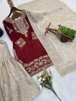 Pure Heavy GMY SILK With Heavy Embroidery Coding Dori-Sequence Work (Maroon) - Image 8