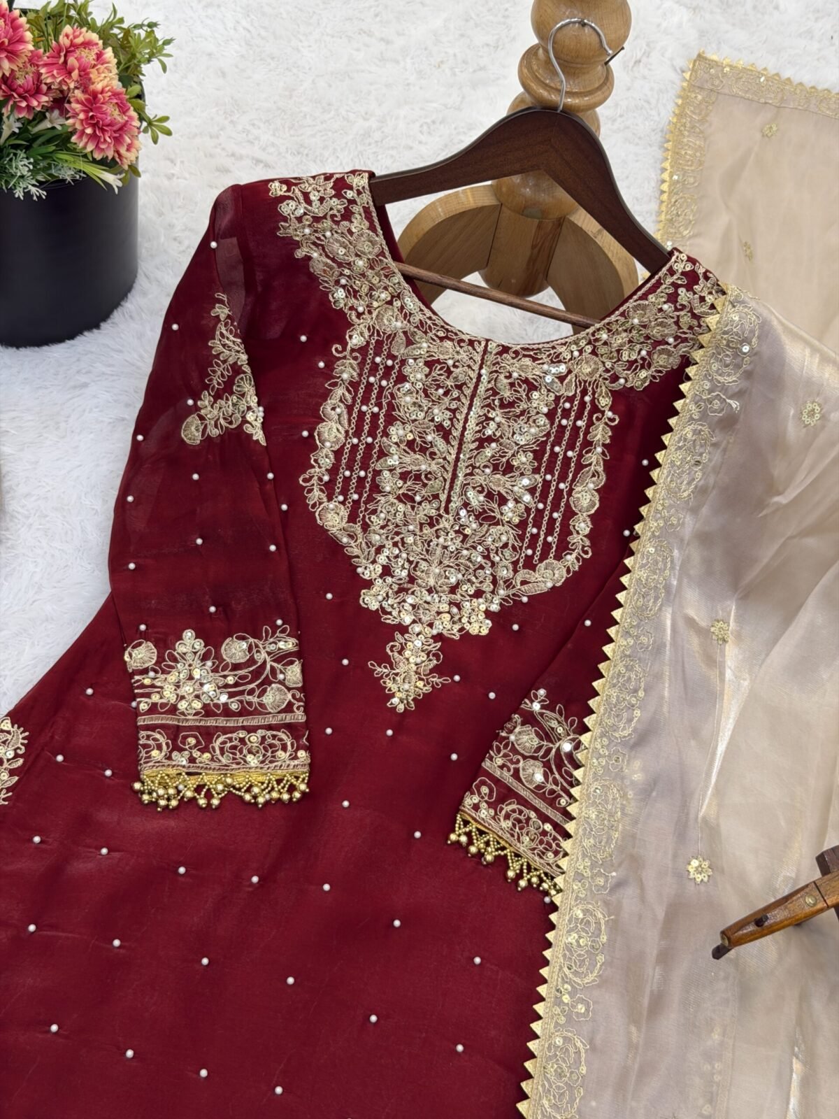 Pure Heavy GMY SILK With Heavy Embroidery Coding Dori-Sequence Work (Maroon) - Image 6