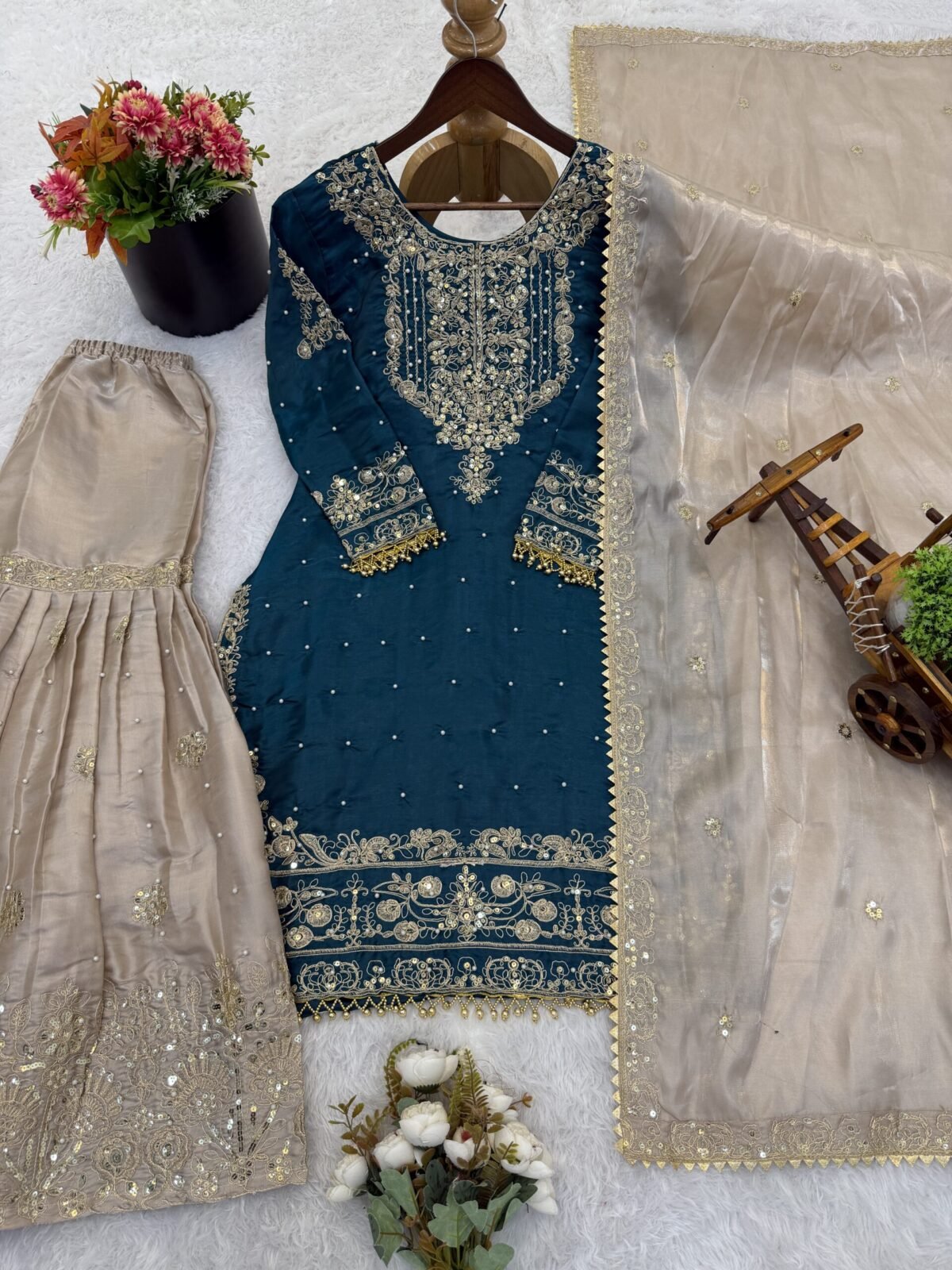 Pure Heavy GMY SILK With Heavy Embroidery Coding Dori-Sequence Work (Rama) - Image 7