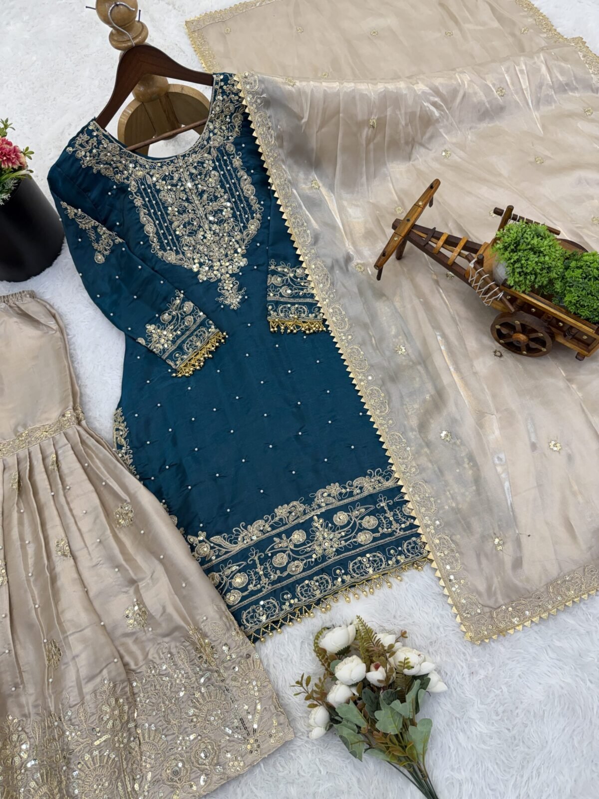 Pure Heavy GMY SILK With Heavy Embroidery Coding Dori-Sequence Work (Rama) - Image 9