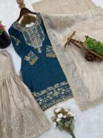 Pure Heavy GMY SILK With Heavy Embroidery Coding Dori-Sequence Work (Rama) - Image 9