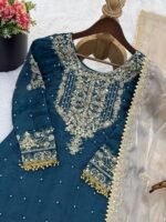 Pure Heavy GMY SILK With Heavy Embroidery Coding Dori-Sequence Work (Rama) - Image 6