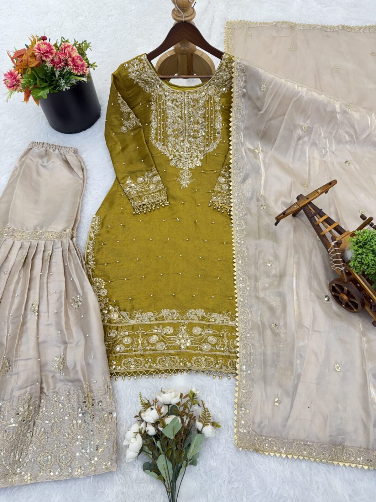 Pure Heavy GMY SILK With Heavy Embroidery Coding Dori-Sequence Work (Yellow) - Image 8