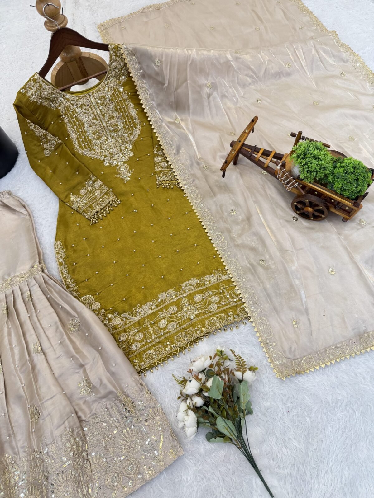 Pure Heavy GMY SILK With Heavy Embroidery Coding Dori-Sequence Work (Yellow) - Image 7