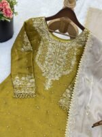 Pure Heavy GMY SILK With Heavy Embroidery Coding Dori-Sequence Work (Yellow) - Image 5