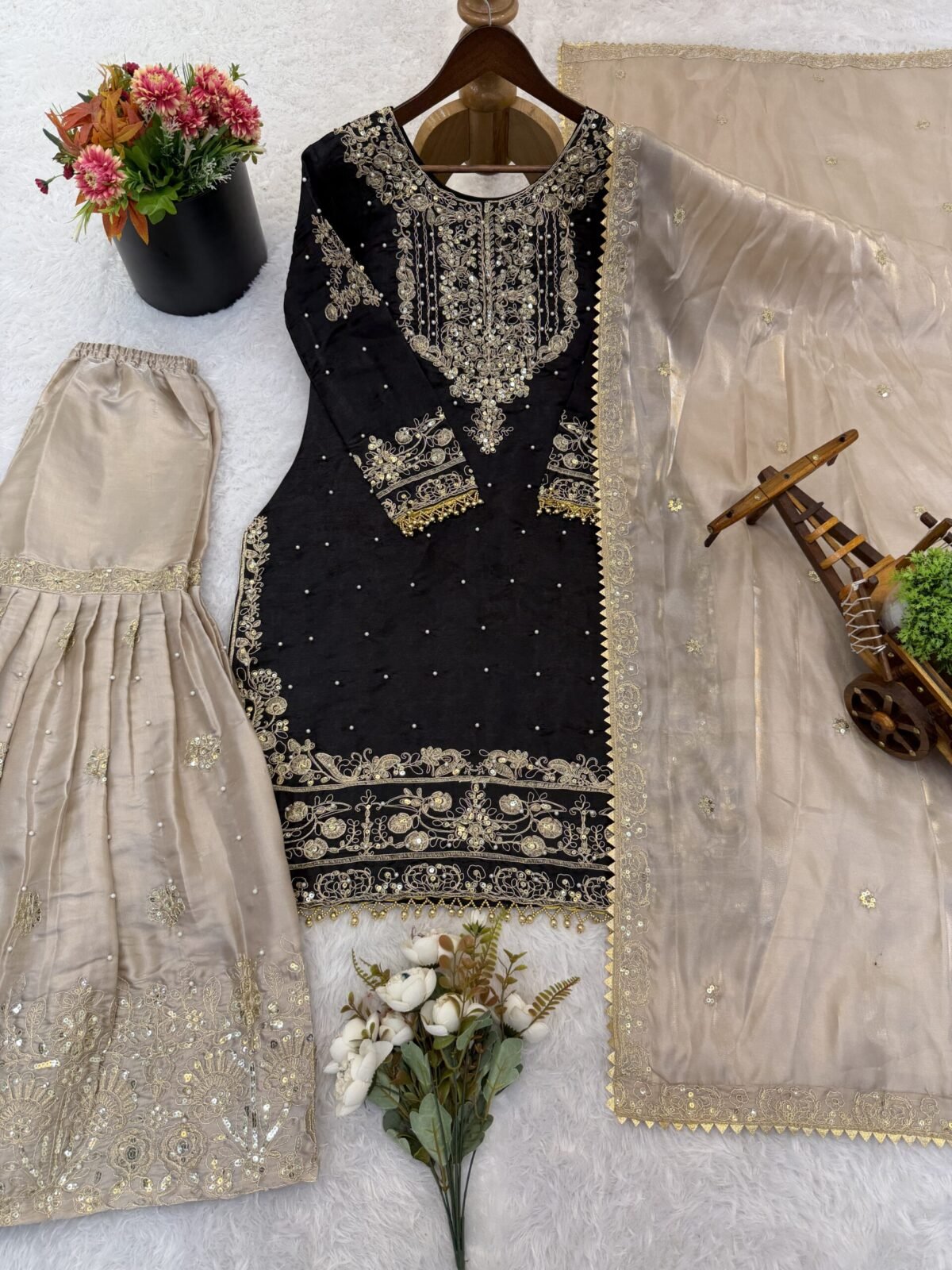 Pure Heavy GMY SILK With Heavy Embroidery Coding Dori-Sequence Work (Black) - Image 7