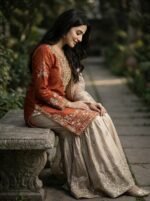 Pure Heavy GMY SILK With Heavy Embroidery Coding Dori-Sequence Work (Orange) - Image 4