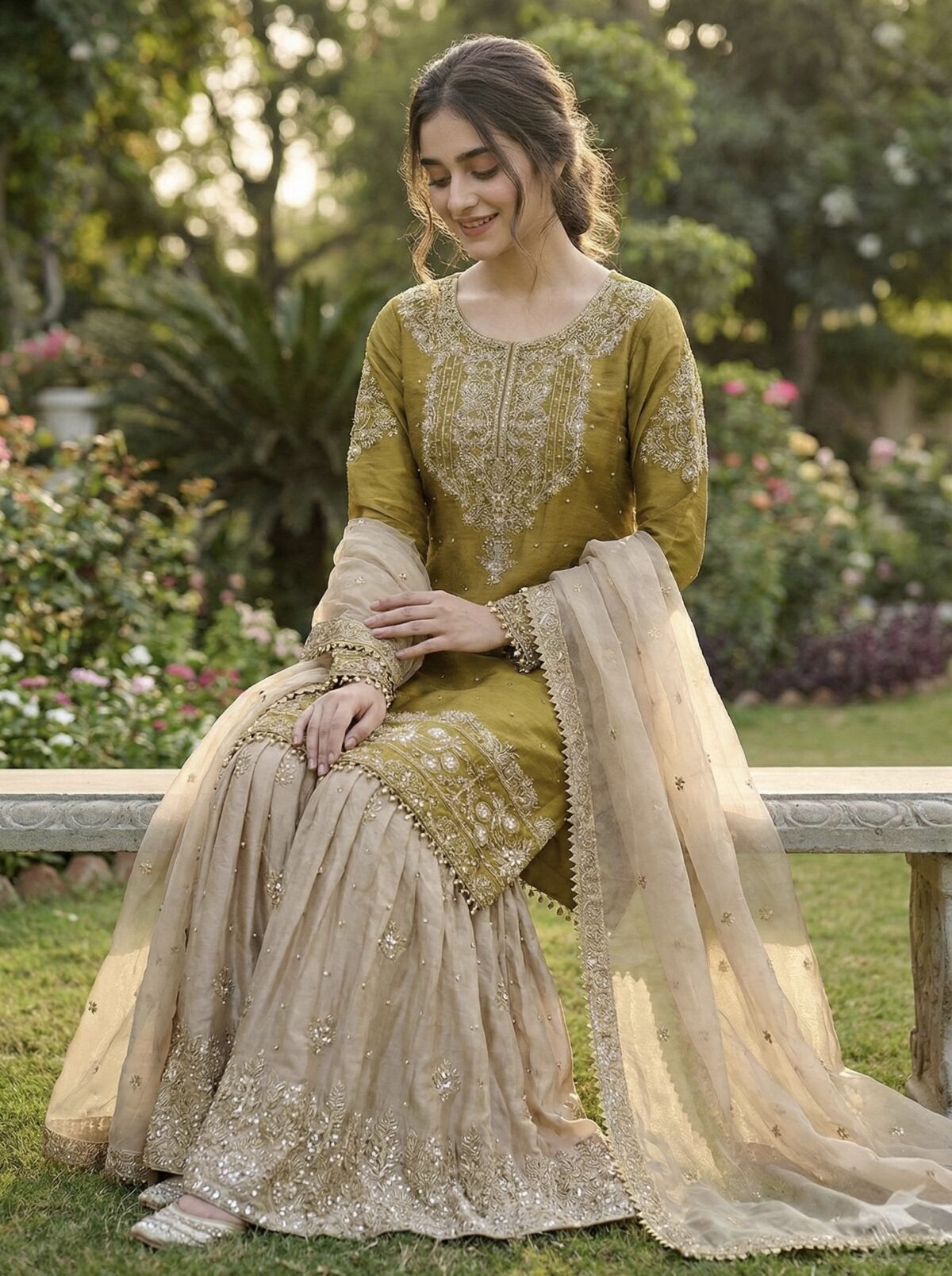 Pure Heavy GMY SILK With Heavy Embroidery Coding Dori-Sequence Work (Yellow) - Image 4