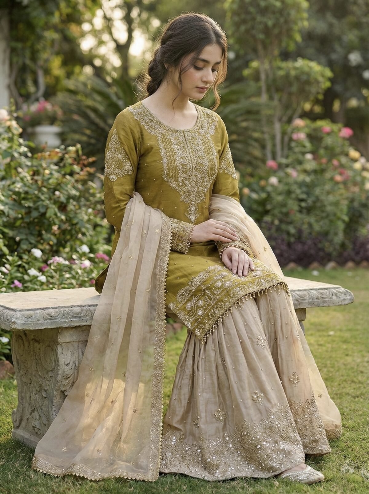 Pure Heavy GMY SILK With Heavy Embroidery Coding Dori-Sequence Work (Yellow) - Image 3