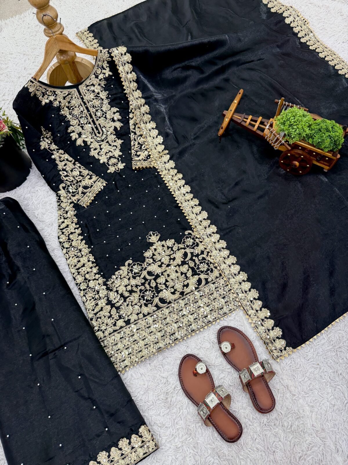 Pure GMY Silk with Heavy Embroidery Coding Sequence Work & Moti Work (Black) - Image 7