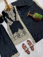 Pure GMY Silk with Heavy Embroidery Coding Sequence Work & Moti Work (Black) - Image 7