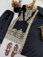 Pure GMY Silk with Heavy Embroidery Coding Sequence Work & Moti Work (Black) - Image 6