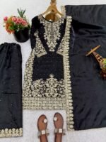 Pure GMY Silk with Heavy Embroidery Coding Sequence Work & Moti Work (Black) - Image 8