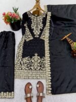 Pure GMY Silk with Heavy Embroidery Coding Sequence Work & Moti Work (Black) - Image 4