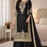 Pure GMY Silk with Heavy Embroidery Coding Sequence Work & Moti Work (Black)
