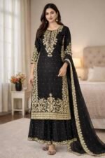 Pure GMY Silk with Heavy Embroidery Coding Sequence Work & Moti Work (Black)