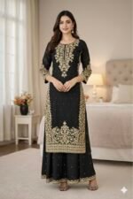 Pure GMY Silk with Heavy Embroidery Coding Sequence Work & Moti Work (Black) - Image 2