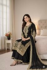 Pure GMY Silk with Heavy Embroidery Coding Sequence Work & Moti Work (Black) - Image 3