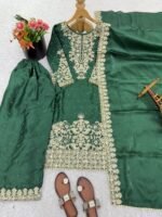 Pure GMY Silk with Heavy Embroidery Coding Sequence Work & Moti Work (Green) - Image 4