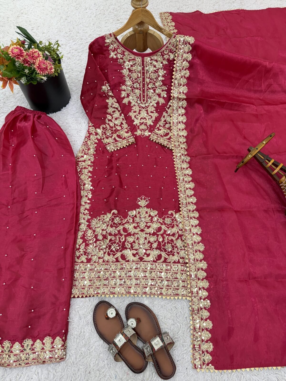 Pure GMY Silk with Heavy Embroidery Coding Sequence Work & Moti Work (Pink) - Image 6