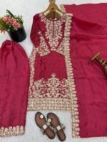 Pure GMY Silk with Heavy Embroidery Coding Sequence Work & Moti Work (Pink) - Image 6