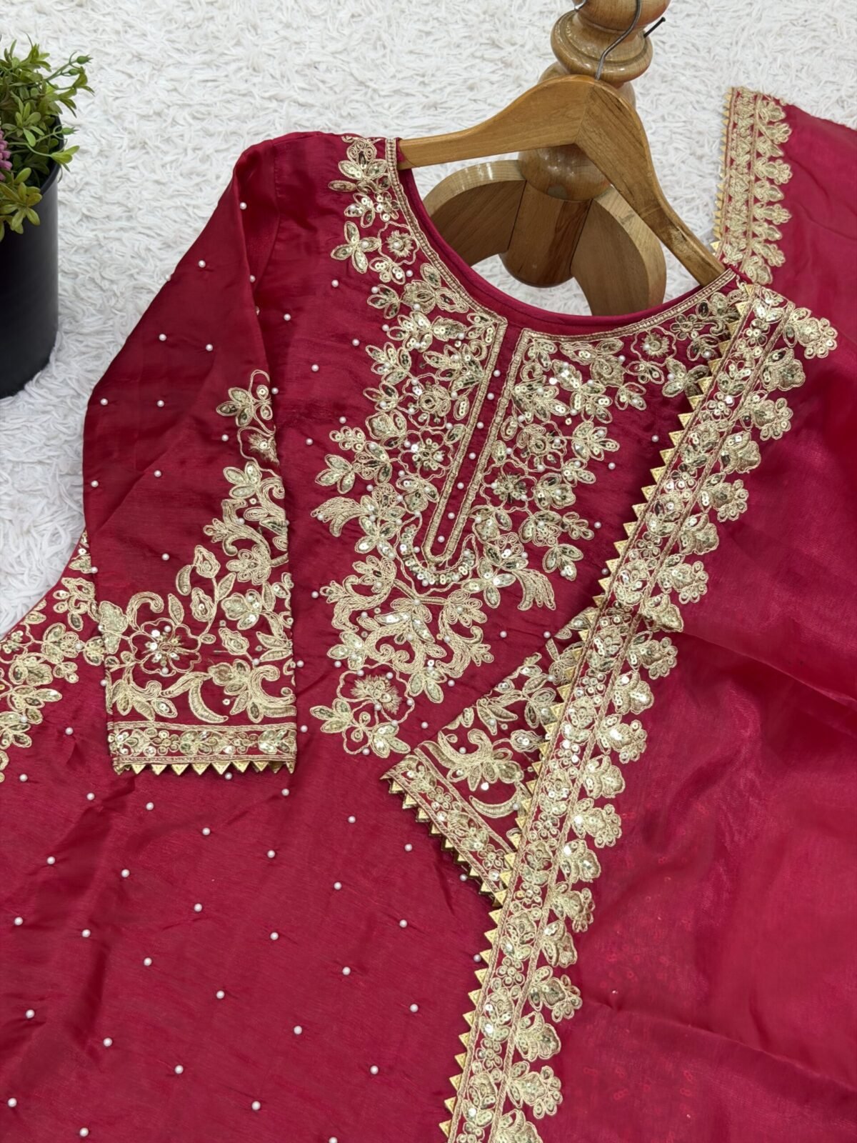 Pure GMY Silk with Heavy Embroidery Coding Sequence Work & Moti Work (Pink) - Image 9
