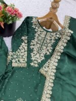 Pure GMY Silk with Heavy Embroidery Coding Sequence Work & Moti Work (Green) - Image 6