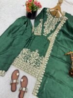 Pure GMY Silk with Heavy Embroidery Coding Sequence Work & Moti Work (Green) - Image 5