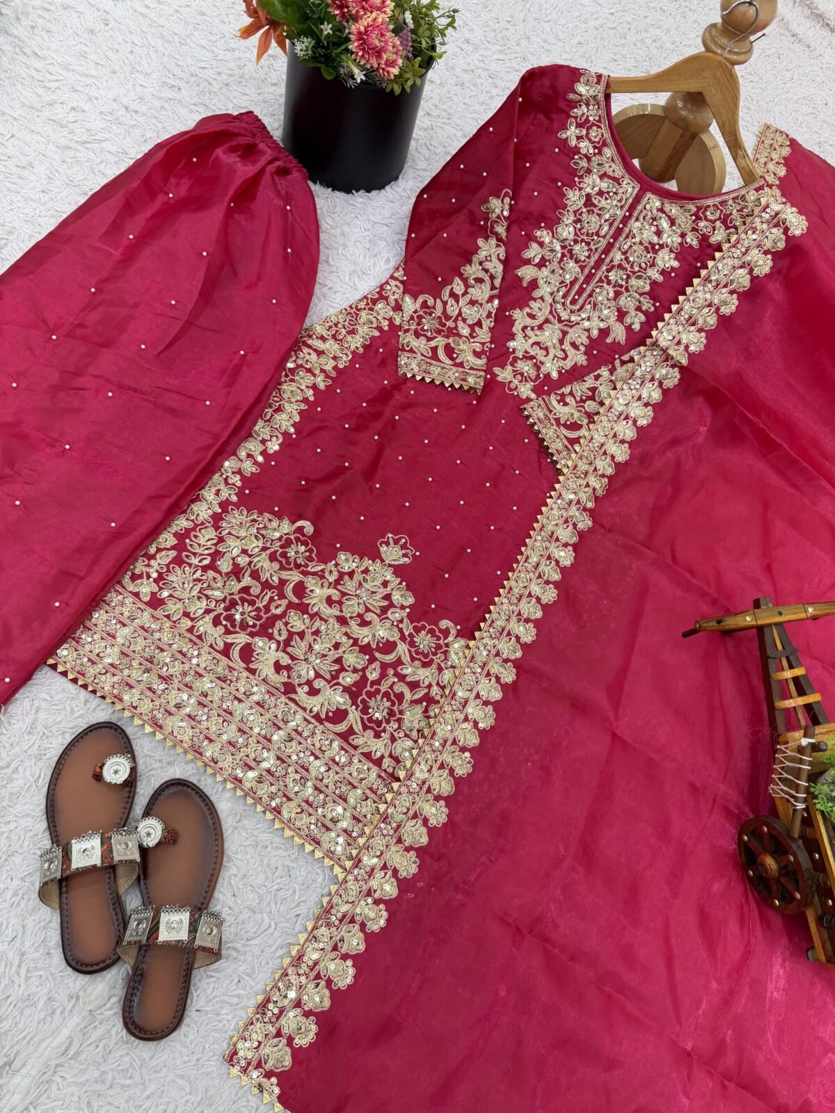 Pure GMY Silk with Heavy Embroidery Coding Sequence Work & Moti Work (Pink) - Image 7