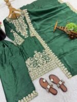 Pure GMY Silk with Heavy Embroidery Coding Sequence Work & Moti Work (Green) - Image 7