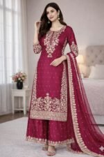 Pure GMY Silk with Heavy Embroidery Coding Sequence Work & Moti Work (Pink)
