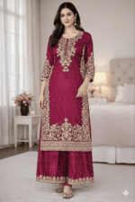 Pure GMY Silk with Heavy Embroidery Coding Sequence Work & Moti Work (Pink) - Image 3