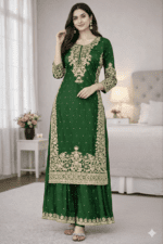 Pure GMY Silk with Heavy Embroidery Coding Sequence Work & Moti Work (Green) - Image 2