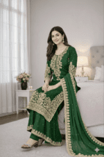 Pure GMY Silk with Heavy Embroidery Coding Sequence Work & Moti Work (Green) - Image 3