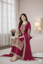 Pure GMY Silk with Heavy Embroidery Coding Sequence Work & Moti Work (Pink) - Image 4