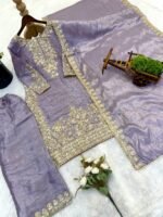 Pure GMY Silk with Heavy Embroidery Coding Sequence Work & Moti Work (Light Purple) - Image 6