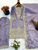 Pure GMY Silk with Heavy Embroidery Coding Sequence Work & Moti Work (Light Purple) - Image 5