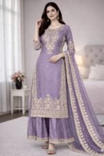 Pure GMY Silk with Heavy Embroidery Coding Sequence Work & Moti Work (Light Purple) - Image 4