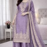 Pure GMY Silk with Heavy Embroidery Coding Sequence Work & Moti Work (Light Purple)