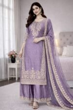Pure GMY Silk with Heavy Embroidery Coding Sequence Work & Moti Work (Light Purple)